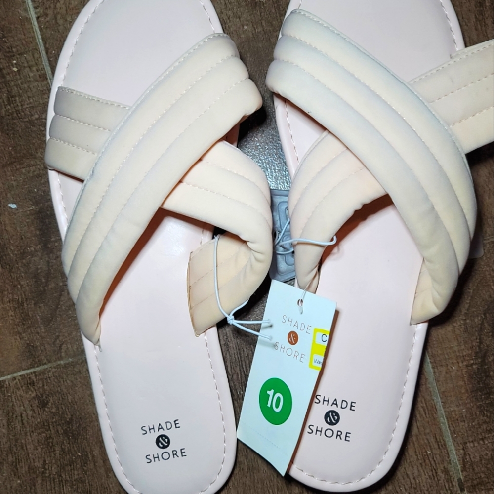NWT VEGAN FOOTBED COMFY PADDED UPPER SANDAL POOL SLIDE  10